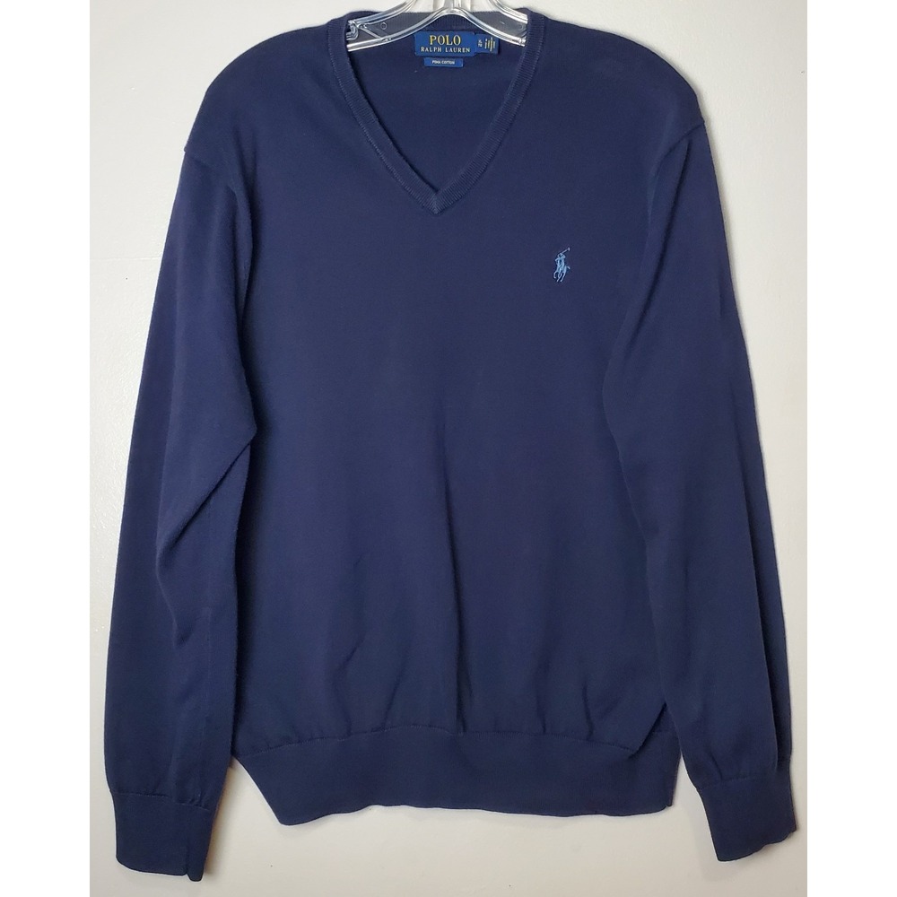 Polo Ralph Lauren Pima Cotton‎ XL Extra Large Navy Blue V Neck Preppy Sweater